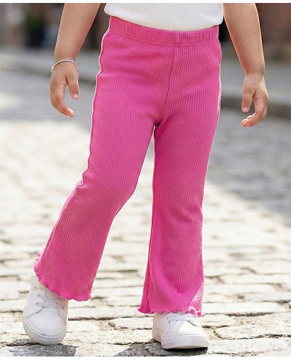 Babyhug Cotton Knit Full Length Solid Color Flared Legging - Pink