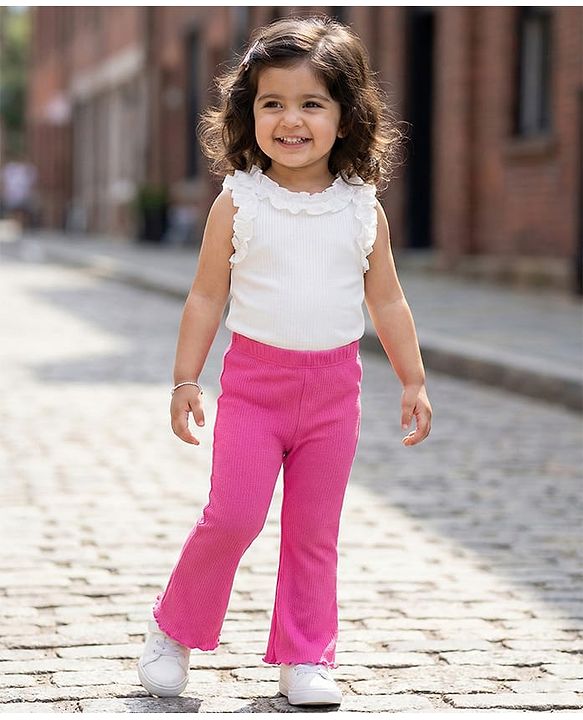 Babyhug Cotton Knit Full Length Solid Color Flared Legging - Pink