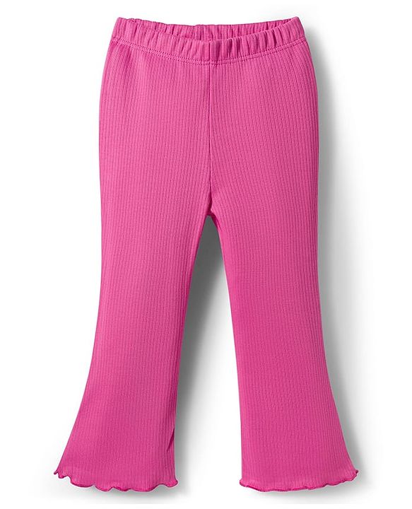 Babyhug Cotton Knit Full Length Solid Color Flared Legging - Pink