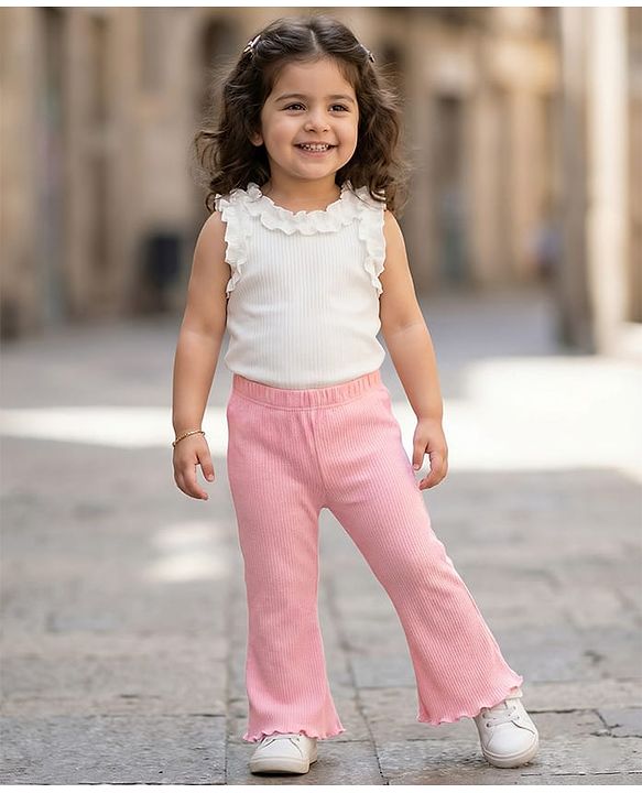 Babyhug Cotton Knit Full Length Solid Color Flared Legging - Light Pink
