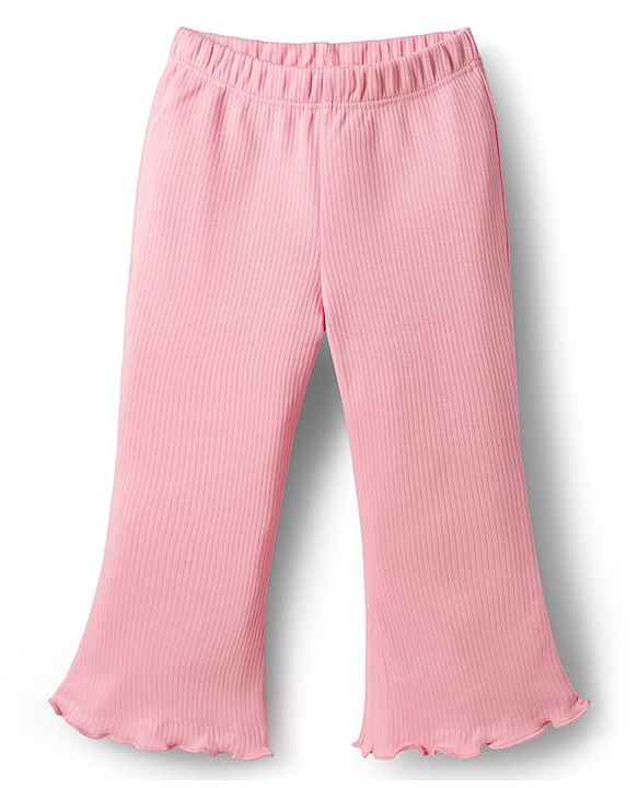 Babyhug Cotton Knit Full Length Solid Color Flared Legging - Light Pink