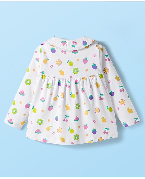 Babyhug Cotton Knit Full Sleeves Co-ords Night Suit With Floral Print - White