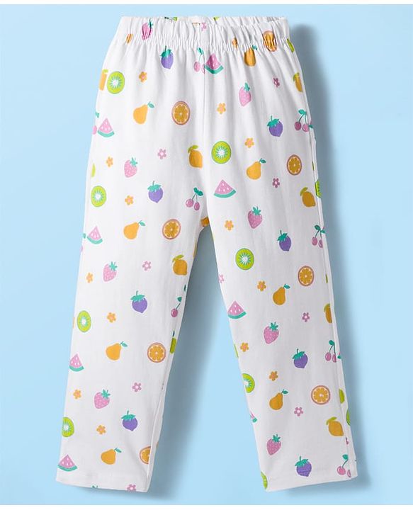 Babyhug Cotton Knit Full Sleeves Co-ords Night Suit With Floral Print - White