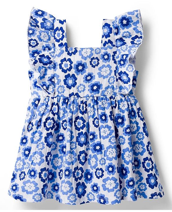 Babyhug Knit Frill Sleeves Frock With Floral Print - White