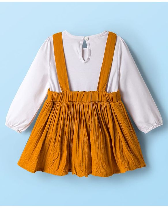 Babyhug Knit Full Sleeves Frock With Text Patch - Mustard & White
