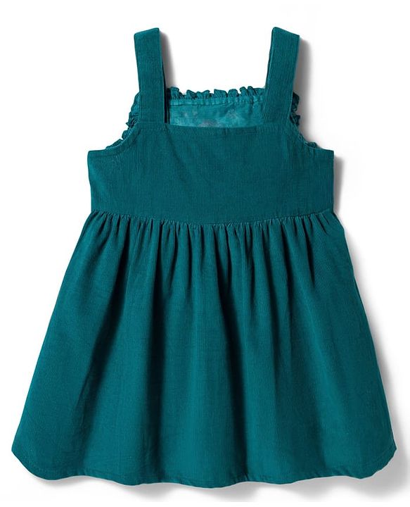 Babyhug Cotton Woven Frock & Half Sleeves Inner Tee With Floral Print & Embroidery - Olive Green