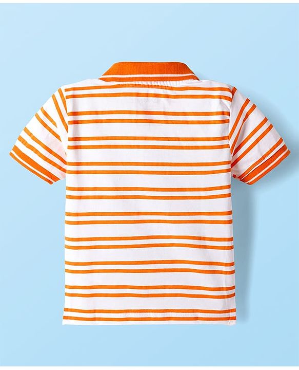 Babyhug Disney Single Jersey Knit Half Sleeves Striped Polo T-Shirt with Simba Graphic - Multicolor