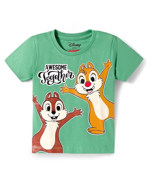 Babyhug Disney Single Jersey Knit Half Sleeves T-Shirts with Chip N Dale Graphic Pack of 3 - Orange Aqua Blue & Green