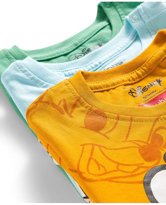 Babyhug Disney Single Jersey Knit Half Sleeves T-Shirts with Chip N Dale Graphic Pack of 3 - Orange Aqua Blue & Green