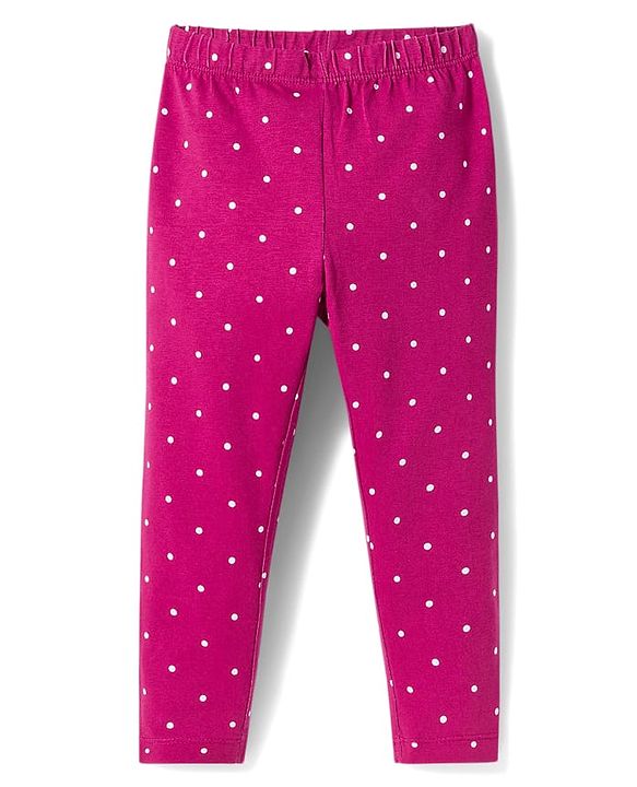 Babyhug Cotton Lycra Knit Full Length Leggings With Floral & Polka Dot Print Pack of 3 - Navy Blue Light & Dark Pink