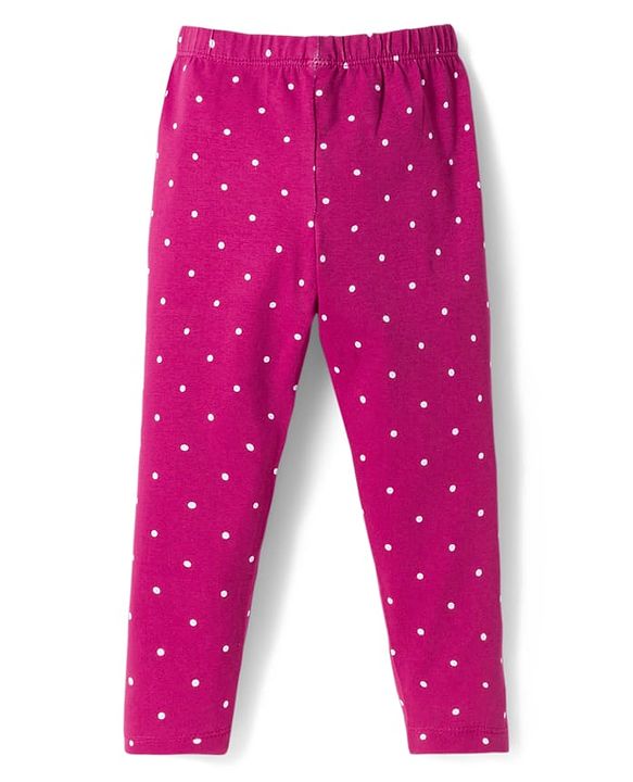 Babyhug Cotton Lycra Knit Full Length Leggings With Floral & Polka Dot Print Pack of 3 - Navy Blue Light & Dark Pink
