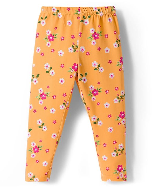 Babyhug Cotton Lycra Knit Full Length Leggings With Polka Dot & Floral Print Pack Of 3 - Pink Green & Fuschia