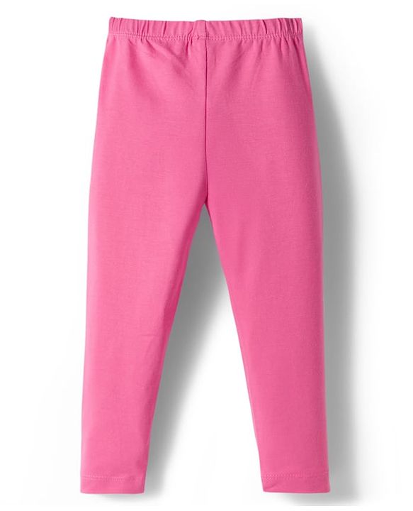 Babyhug Cotton Lycra Knit Full Length Leggings With Polka Dot & Floral Print Pack Of 3 - Pink Green & Fuschia