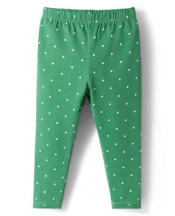 Babyhug Cotton Lycra Knit Full Length Leggings With Polka Dot & Floral Print Pack Of 3 - Pink Green & Fuschia