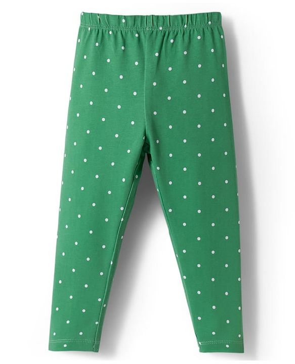 Babyhug Cotton Lycra Knit Full Length Leggings With Polka Dot & Floral Print Pack Of 3 - Pink Green & Fuschia
