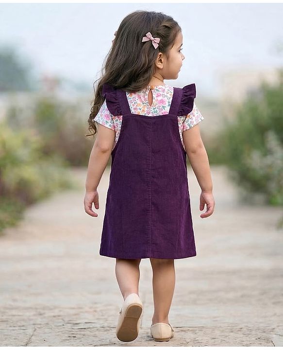Babyhug Cotton Woven Half Sleeves T-Shirt & Frock with Floral Print - Purple