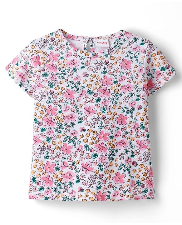 Babyhug Cotton Woven Half Sleeves T-Shirt & Frock with Floral Print - Purple