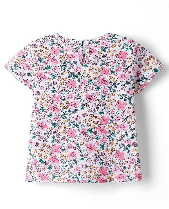 Babyhug Cotton Woven Half Sleeves T-Shirt & Frock with Floral Print - Purple