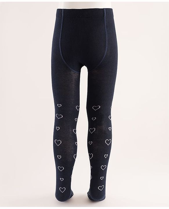 Cute Walk by Babyhug Knit Heart Design Antibacterial Tights - Navy