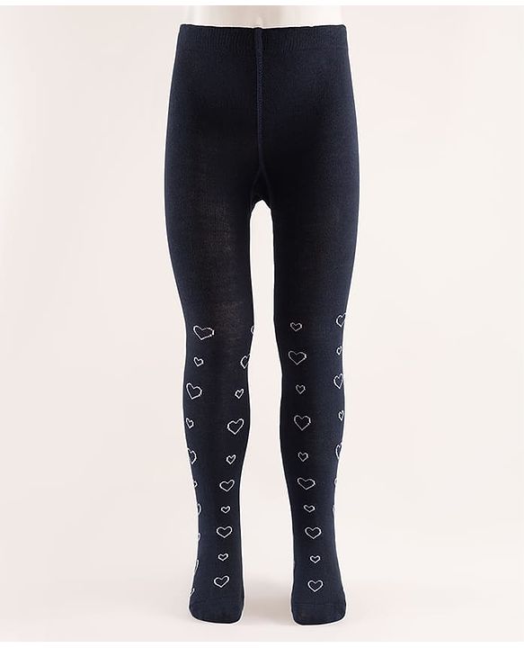 Cute Walk by Babyhug Knit Heart Design Antibacterial Tights - Navy