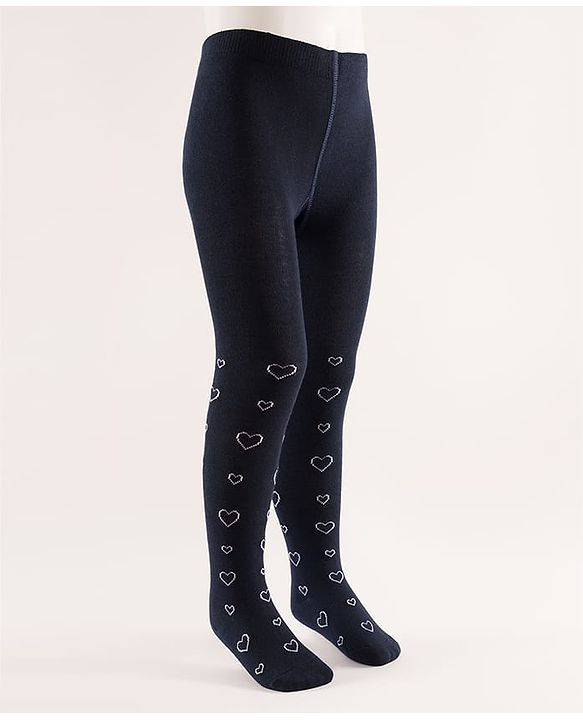 Cute Walk by Babyhug Knit Heart Design Antibacterial Tights - Navy