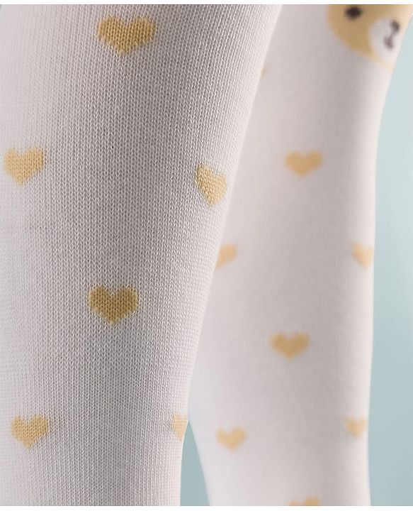 Cute Walk by Babyhug Knit Heart & Bear Design Antibacterial Tights - White