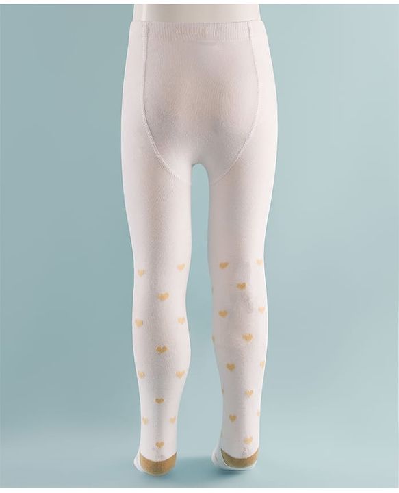 Cute Walk by Babyhug Knit Heart & Bear Design Antibacterial Tights - White