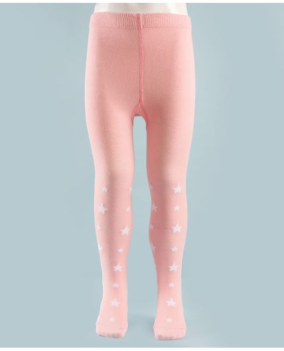 Cute Walk by Babyhug Knit Antibacterial Tights with Star Design - Pink