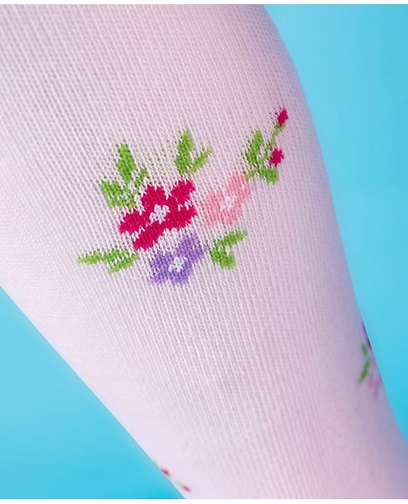 Cute Walk by Babyhug Cotton Knit Footed Anti Bacterial Tights With Floral Design - Pink