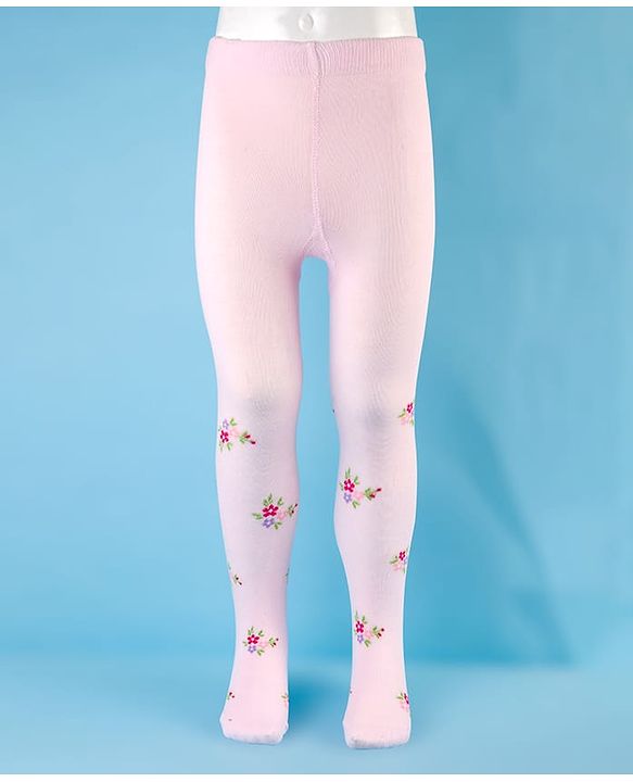 Cute Walk by Babyhug Cotton Knit Footed Anti Bacterial Tights With Floral Design - Pink