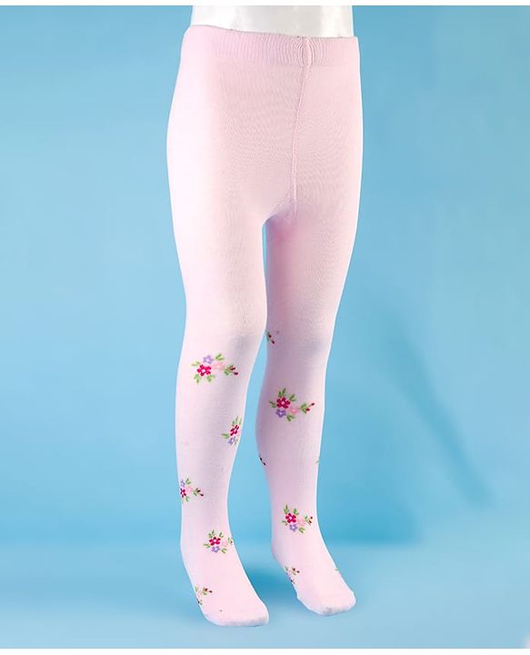 Cute Walk by Babyhug Cotton Knit Footed Anti Bacterial Tights With Floral Design - Pink