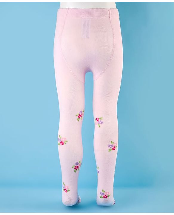 Cute Walk by Babyhug Cotton Knit Footed Anti Bacterial Tights With Floral Design - Pink