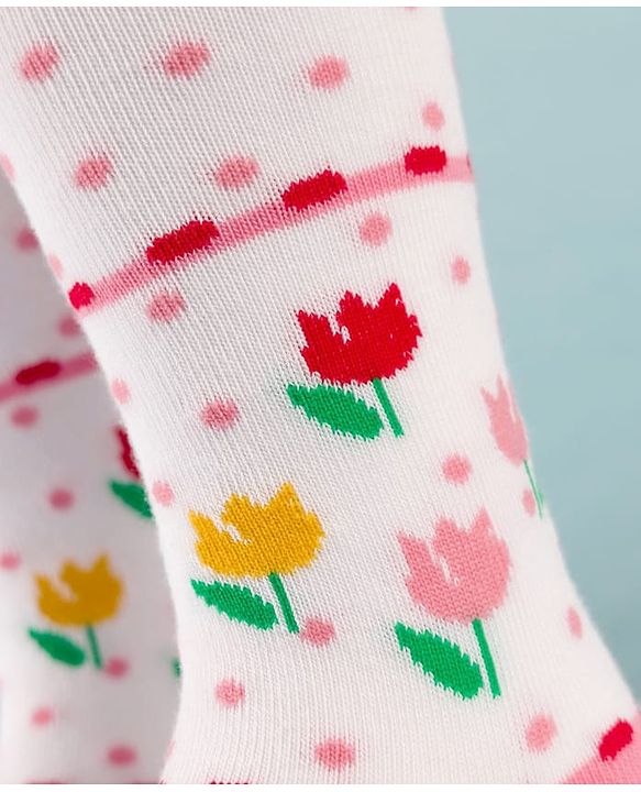 Cute Walk by Babyhug Knit Antibacterial Tights with Floral Design - White