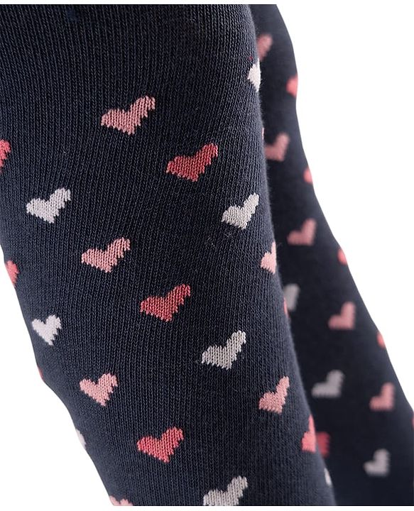 Cute Walk by Babyhug Knit Heart Design Antibacterial Tights - Navy
