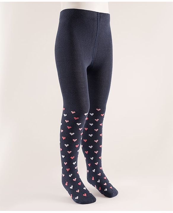 Cute Walk by Babyhug Knit Heart Design Antibacterial Tights - Navy
