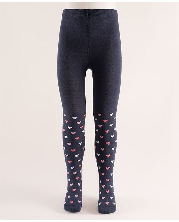 Cute Walk by Babyhug Knit Heart Design Antibacterial Tights - Navy