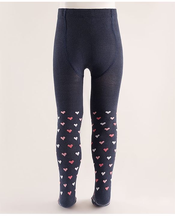 Cute Walk by Babyhug Knit Heart Design Antibacterial Tights - Navy