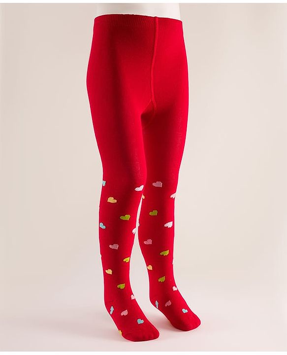 Cute Walk by Babyhug Knit Heart Design Antibacterial Tights - Red