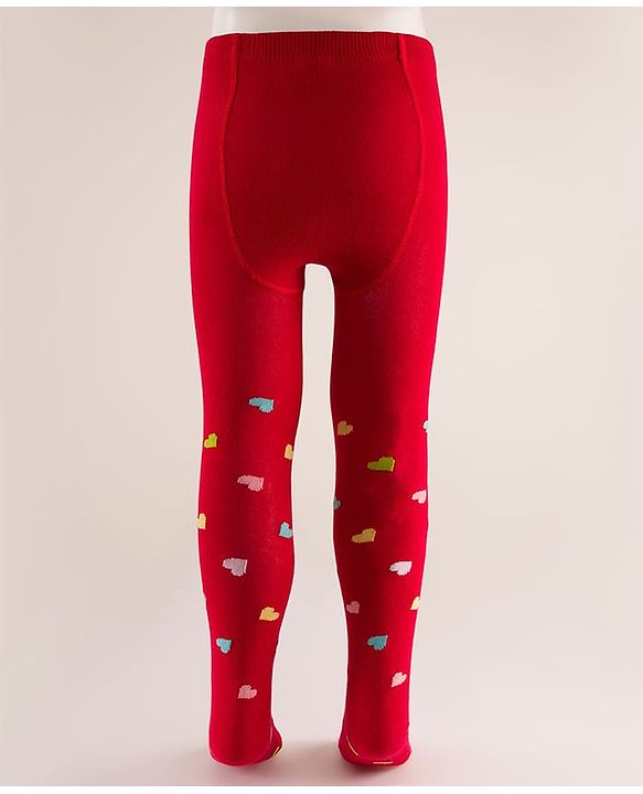 Cute Walk by Babyhug Knit Heart Design Antibacterial Tights - Red