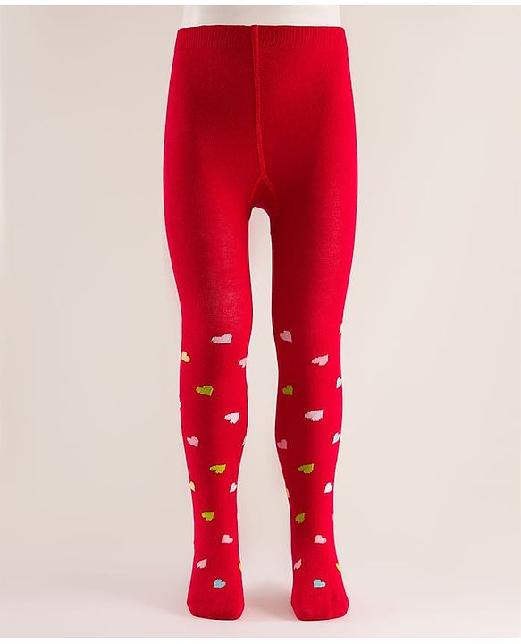 Cute Walk by Babyhug Knit Heart Design Antibacterial Tights - Red