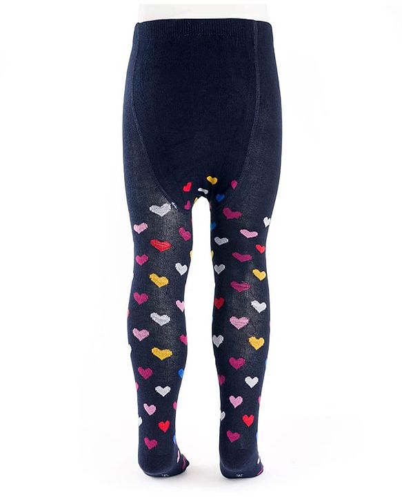 Cute Walk by Babyhug Knit Heart Design Antibacterial Tights - Navy