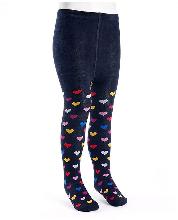 Cute Walk by Babyhug Knit Heart Design Antibacterial Tights - Navy