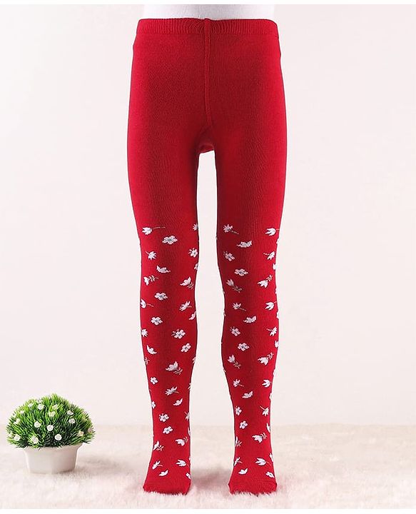 Cute Walk by Babyhug Knit Floral Design Antibacterial Tights - Red