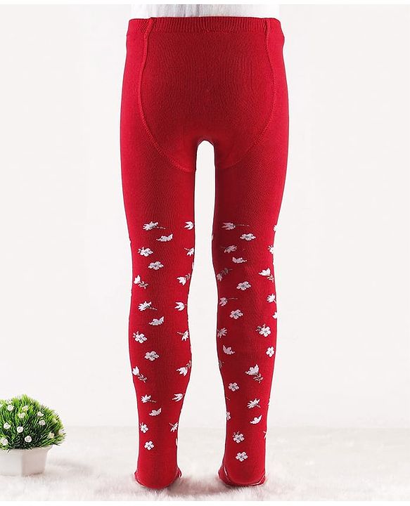 Cute Walk by Babyhug Knit Floral Design Antibacterial Tights - Red