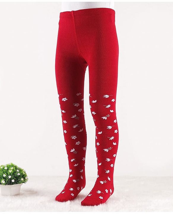 Cute Walk by Babyhug Knit Floral Design Antibacterial Tights - Red