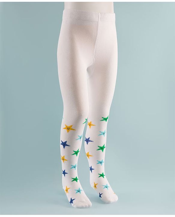 Cute Walk by Babyhug Knit Star Design Antibacterial Tights - White