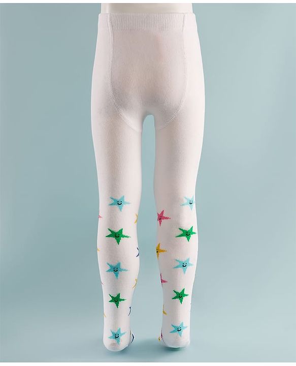 Cute Walk by Babyhug Knit Star Design Antibacterial Tights - White