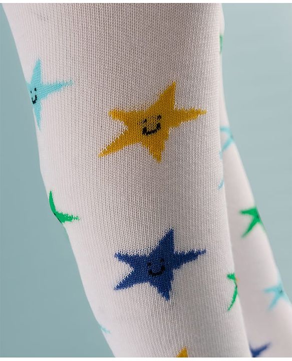 Cute Walk by Babyhug Knit Star Design Antibacterial Tights - White