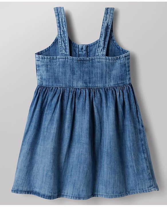 Babyhug Cotton Woven Half Sleeves Solid Colour T-Shirt & Frock with Heart Patch - Blue