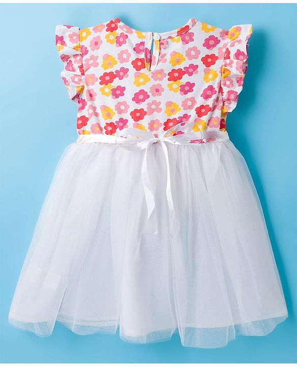 Babyhug Cotton Woven Frill Sleeves Frock With Floral Print - White
